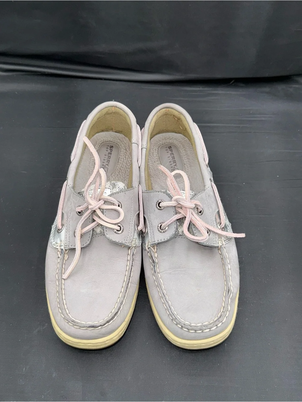 Sperry Angelfish Boat Shoes 7.5 Gray Silver Coastal Prep Nautical Chic Trend